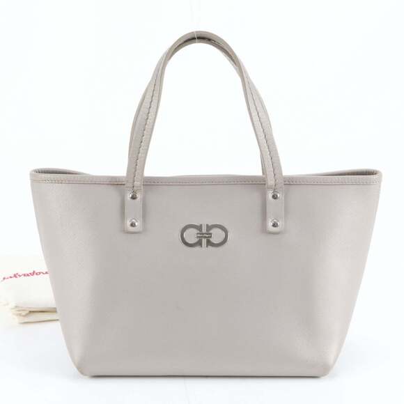 Salvatore Ferragamo Double Gancini Leather Tote Bag Shoulder/Handbag Gray ...